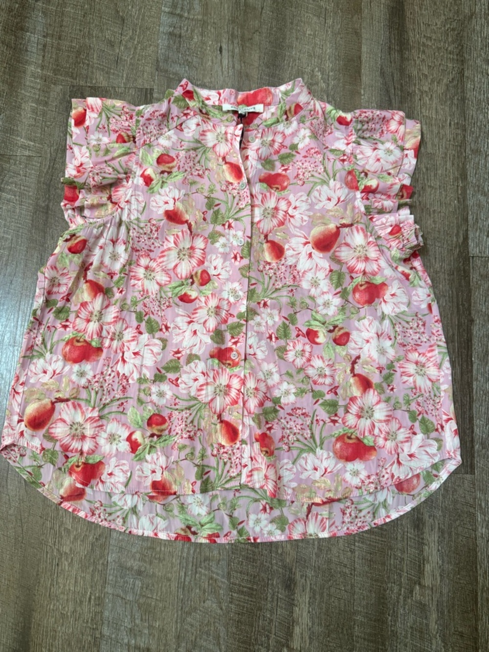 Rose & Olive Pink Floral Ruffle-Sleeve Button Top - Picture 4 of 9